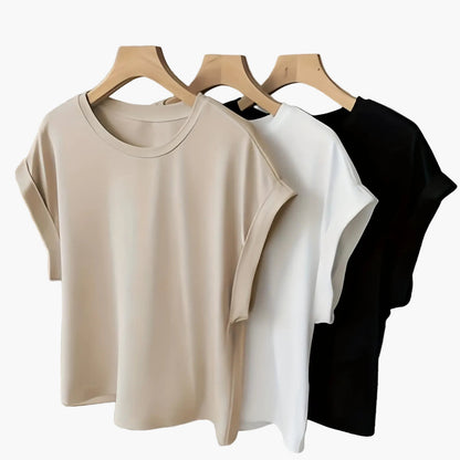 Damen Basic T-Shirt mit Aufschlagärmeln – Moderner Freizeitstil für Alltag und Büro