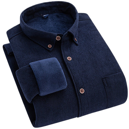 Herren Cordhemd mit Fleecefutter, Langarm, Button-Down-Kragen