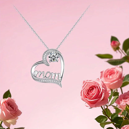 Damen Muttertag Schmuck Geschenkset – Herz Halskette mit „Mom“-Gravur & Ewige Rose in Geschenkbox – Elegantes Andenken für Mütter