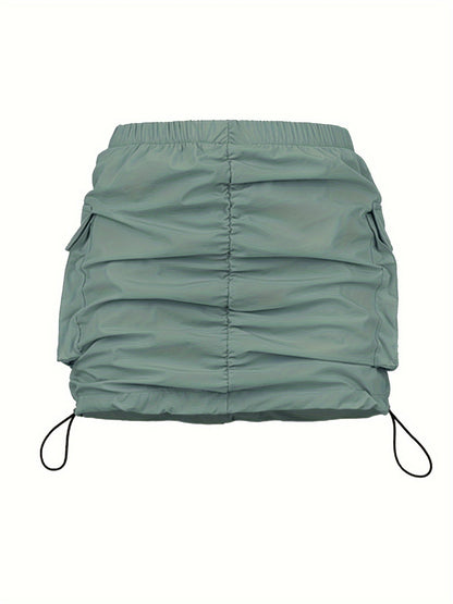 Damen Utility Minirock mit Raffung und Kordelzug – Streetstyle Cargo Skirt
