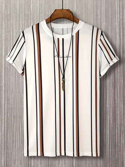 Herren T-Shirt mit vertikalem Streifenmuster und modernem Grafik-Print – Trendiges Freizeitshirt für Alltag und Ausgehen