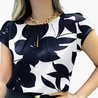 Damen Bluse mit modernem Print, Kurzarm, eleganter Büro- und Freizeitstil
