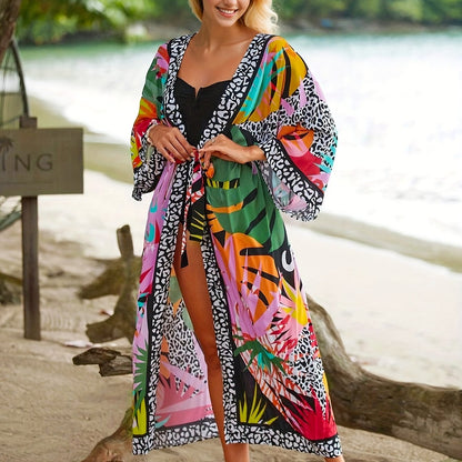 Damen Kimono Strandkleid – Langer, gemusterter Überwurf für Urlaub und Resort