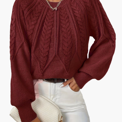 Damen Strickpullover mit Zopfmuster und Rundhalsausschnitt – Eleganter Alltagslook für Frühling & Herbst