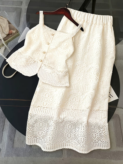 Damen Zweiteiler Set Spitzen-Top und Midi-Rock Elegant für Alltag und besondere Anlässe