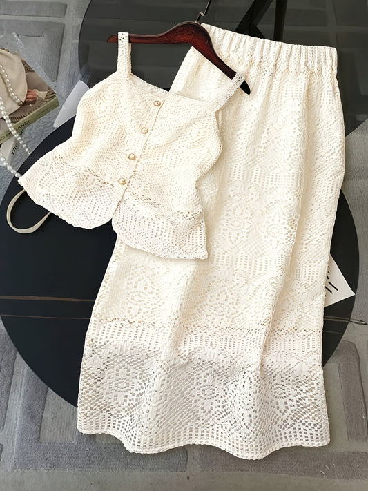 Damen Zweiteiler Set Spitzen-Top und Midi-Rock Elegant für Alltag und besondere Anlässe