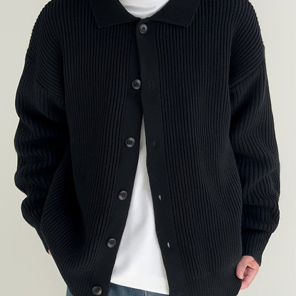 Gerippte Strickjacke mit Kragen für Herren – Beige, Schwarz, Grün
