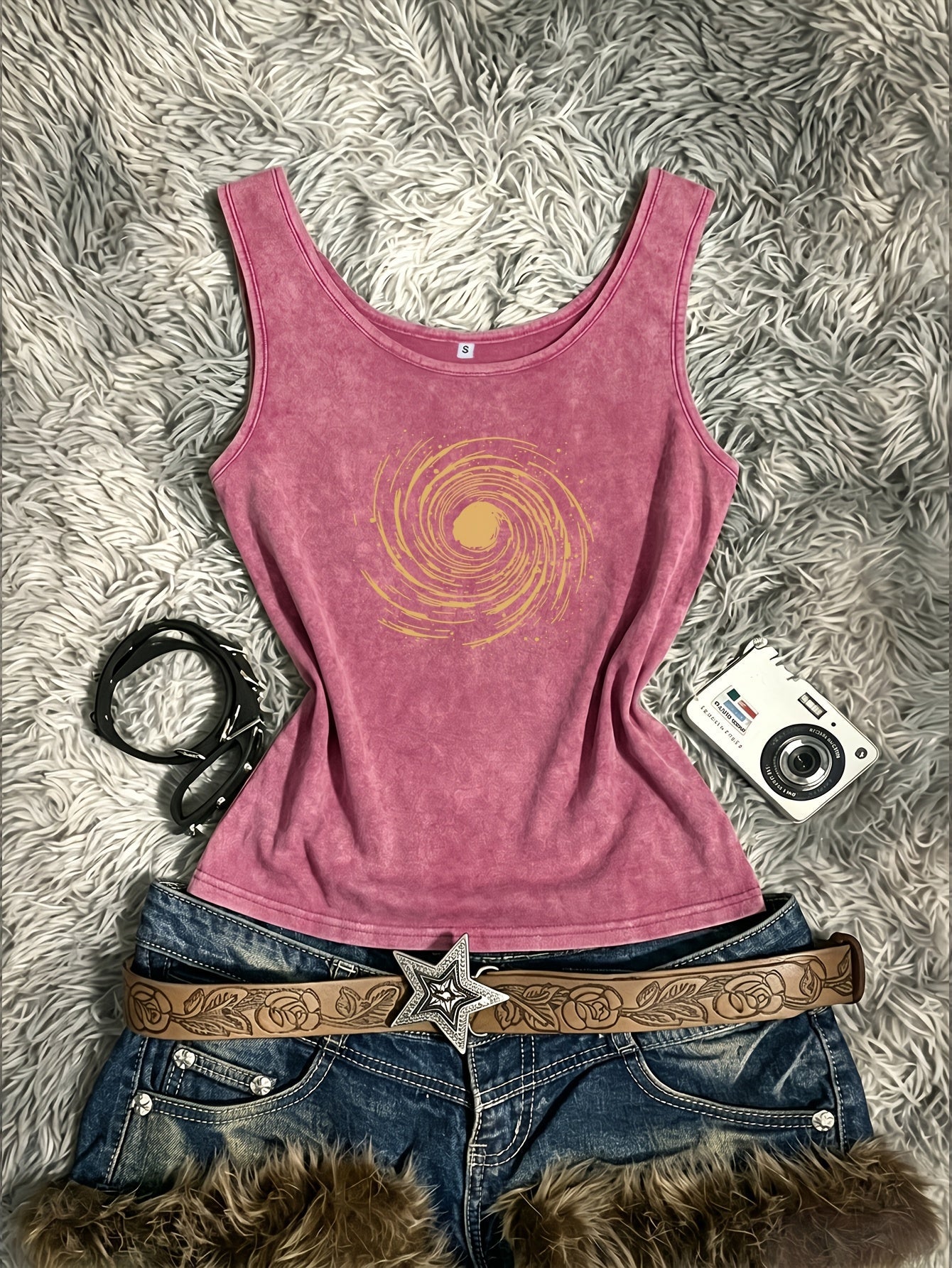 Damen Festival Tanktop im Retro-Stil mit Spiral-Print – Vintage Look für Freizeit & Streetstyle