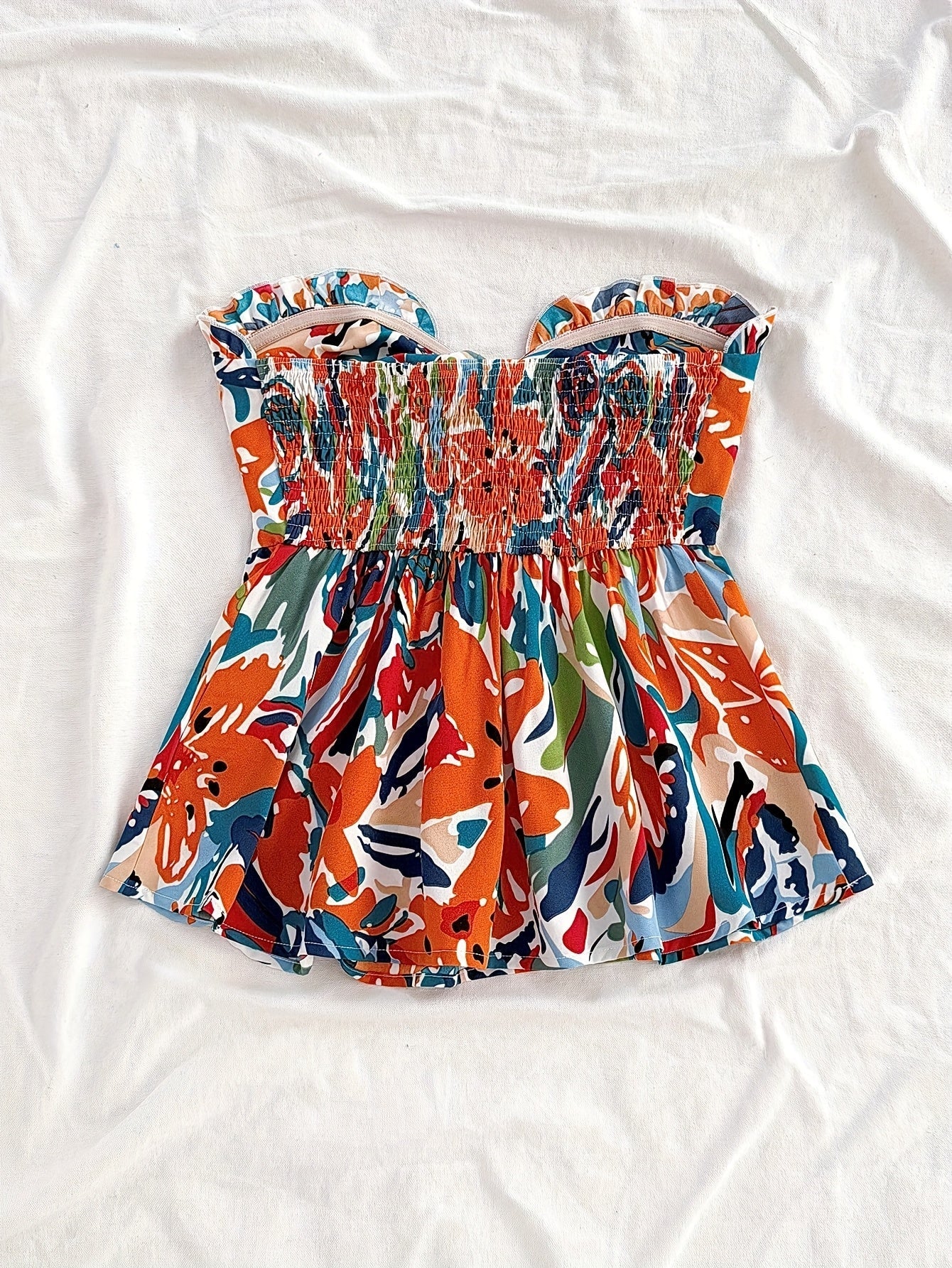 Damen Bandeau Crop Top mit Knotendetail und Blumenmuster – Sommerliches Freizeit- und Strand-Outfit