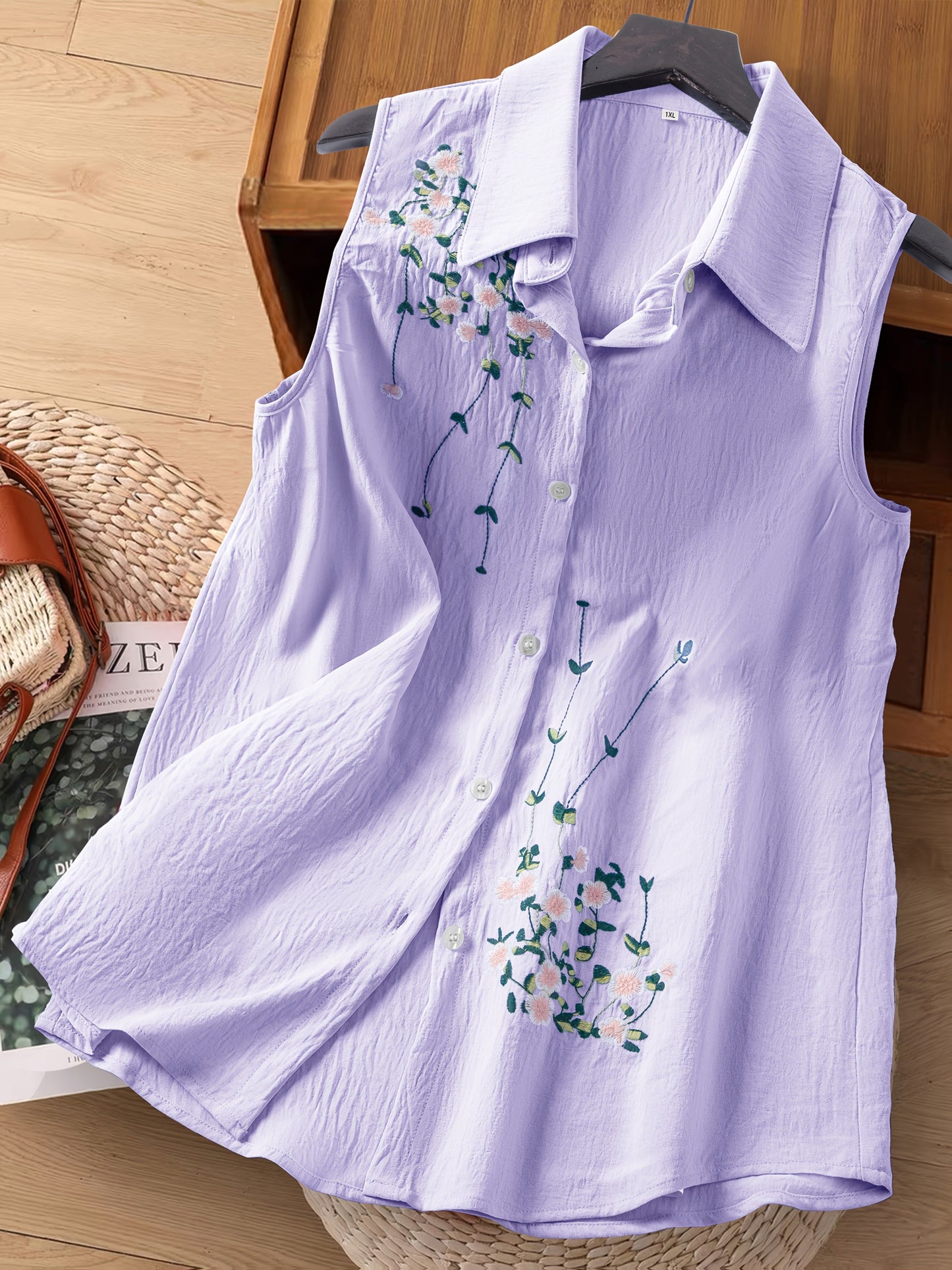Damen ärmellose Bluse mit Stickerei – Eleganter Freizeitstil für Büro & Alltag