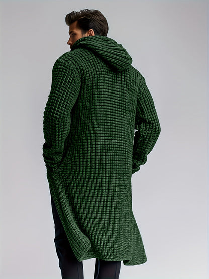 Herren Cardigan Lang Strickpullover Haussweater Dunkelgrau mit Kapuze