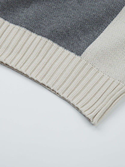 Herren Hoodie Pullover im Patchwork-Design mit Kapuze und Kordelzug, Strickoptik, Langarm