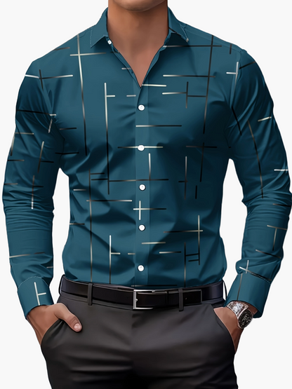 Herren Modernes Business-Freizeithemd mit Geometrischem Print, Stilvoll für Büro und Alltag
