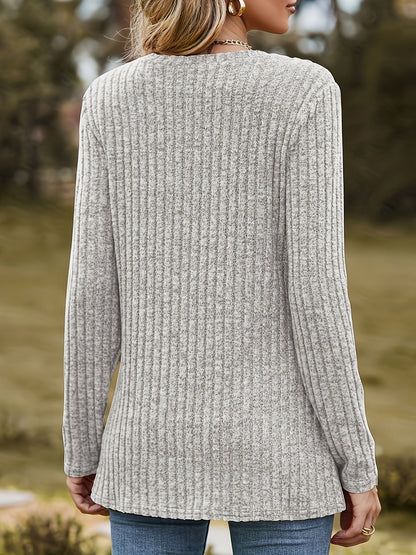 Damen Langarmshirt mit Herz-Motiv, Rundhalsausschnitt, gerippter Optik, Tunika-Stil