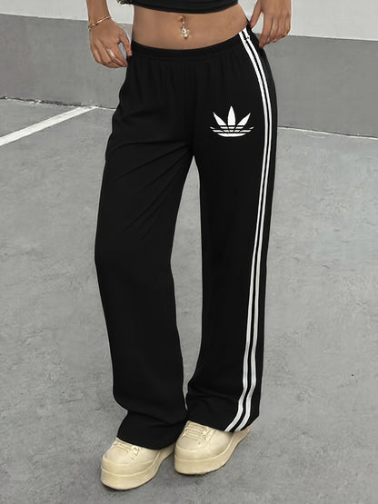 Damen Weite Sporthose mit Streifen und Retro-Look