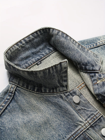 Jeansweste ärmellos für Damen, Blau, mit Kragen und Knopfleiste