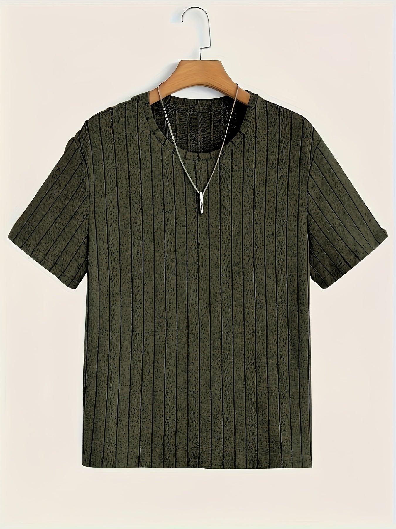 Herren T-Shirt mit vertikalem Strukturmuster – Modernes Freizeitshirt mit Rundhalsausschnitt
