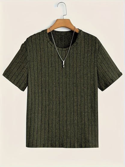 Herren T-Shirt mit vertikalem Strukturmuster – Modernes Freizeitshirt mit Rundhalsausschnitt