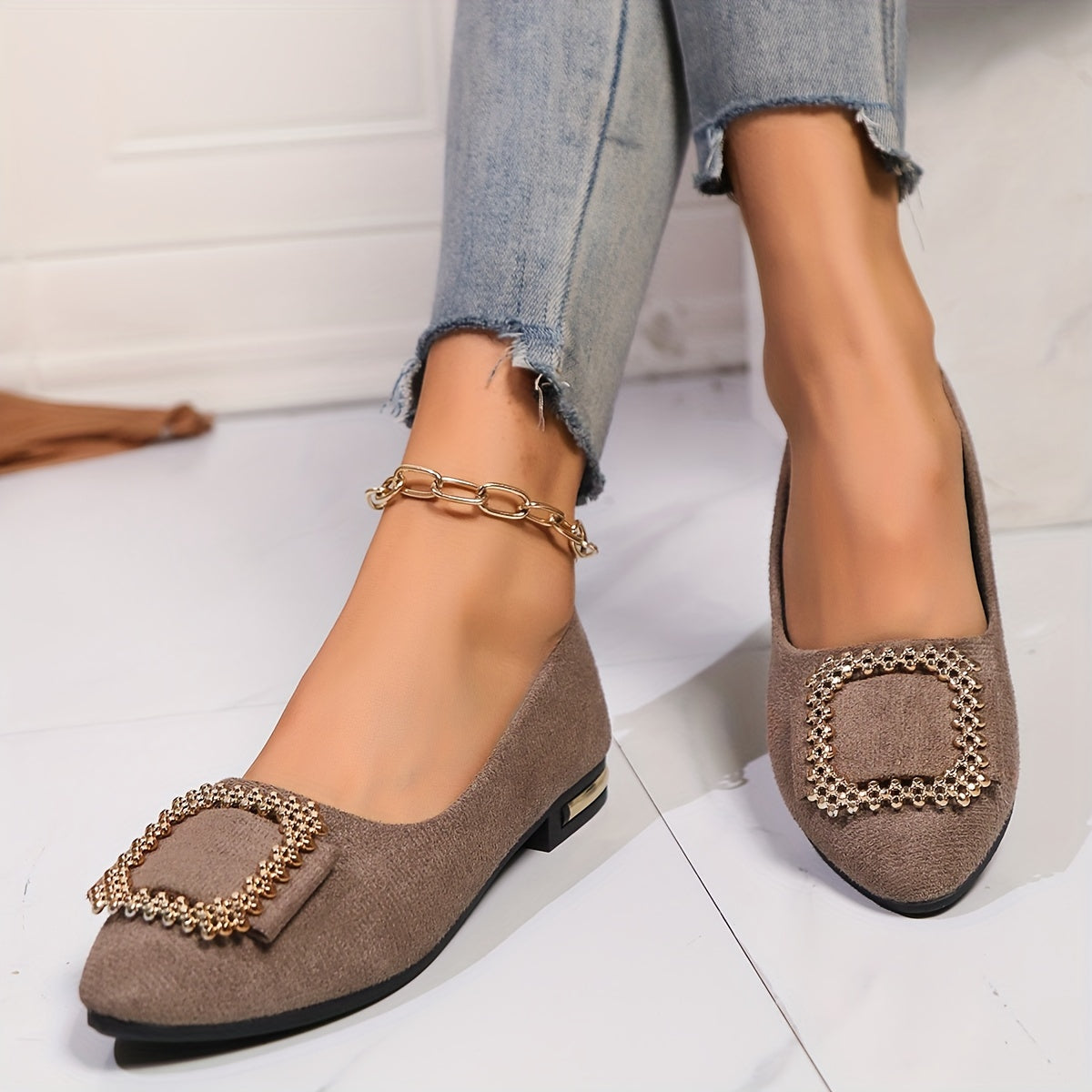 Damen Ballerinas mit funkelnder Schnalle – Elegante Slip-Ons für Alltag & besondere Anlässe