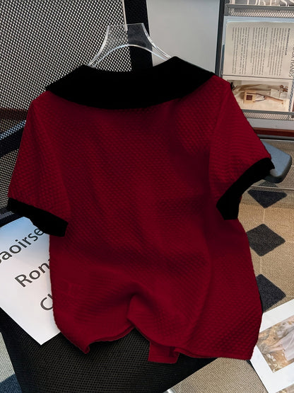 Damen Bluse mit kontrastierendem Kragen im Vintage-Stil – Elegante Freizeitmode für Büro und Alltag