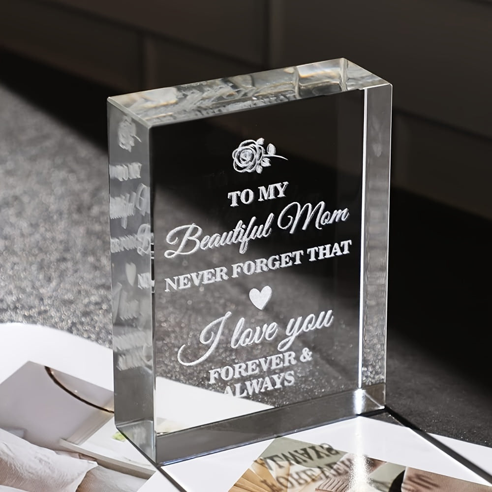 Muttertag Kristall Dekoration – Elegantes Acrylglas Geschenk für Frauen mit Gravur 'Für meine schöne Mama, ich liebe dich für immer' – Stilvolles Andenken für Zuhause