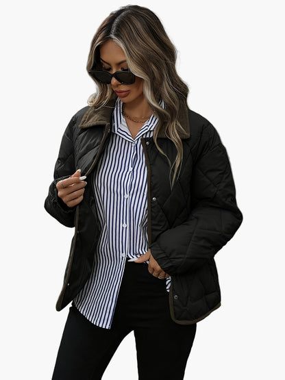 Damen Steppjacke im Vintage-Stil mit Taschen – Elegante Übergangsjacke für Alltag und Freizeit