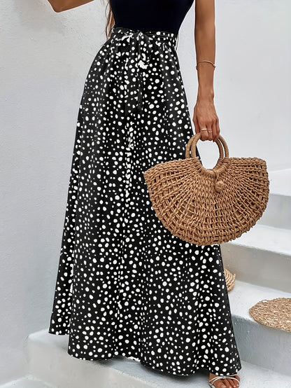 Damen Elegante Weitbeinige Palazzo-Hose mit Gürtel und Punktemuster – Perfekt für Freizeit und Sommer