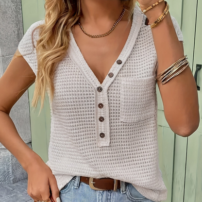 Damen Henley Shirt mit Struktur und Knopfleiste – Lässiges Kurzarm-Oberteil für Alltag & Freizeit