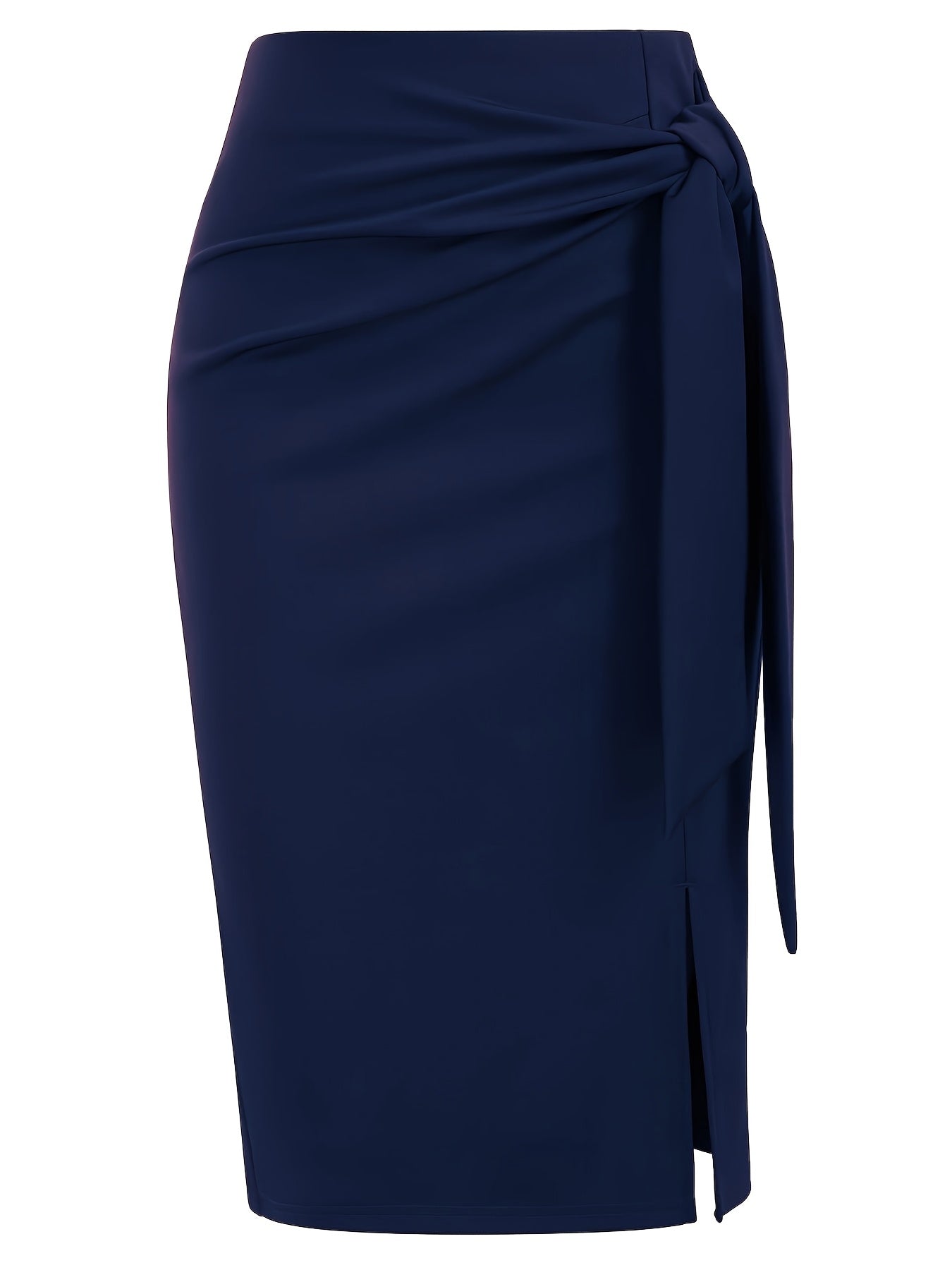 Damen Eleganter Midirock mit Knoten-Detail und Schlitz – Perfekt für Büro & Ausgehen