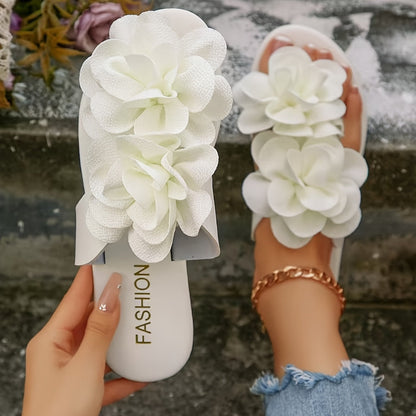 Damen Sandalen mit großer Blumenapplikation – Modische Slide-Slipper für Freizeit und Alltag