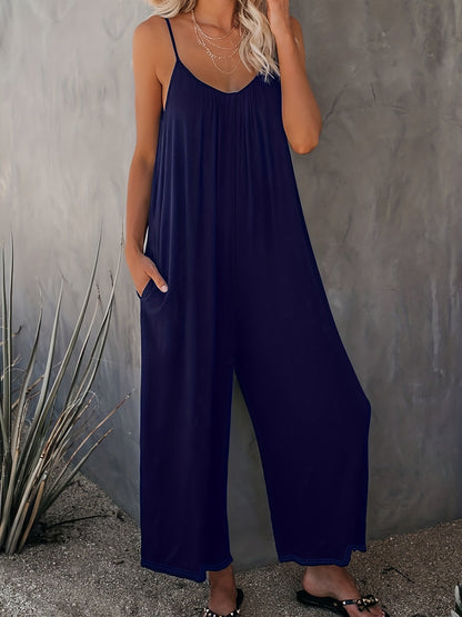 Damen Jumpsuit mit Spaghettiträgern – Lässiger Einteiler für Alltag und Urlaub