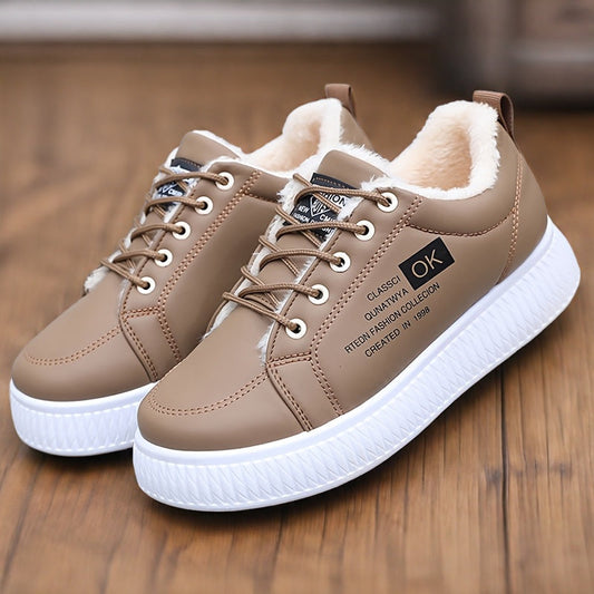 Damen Sneaker mit warmem Futter, Plateau und Schnürung, Braun
