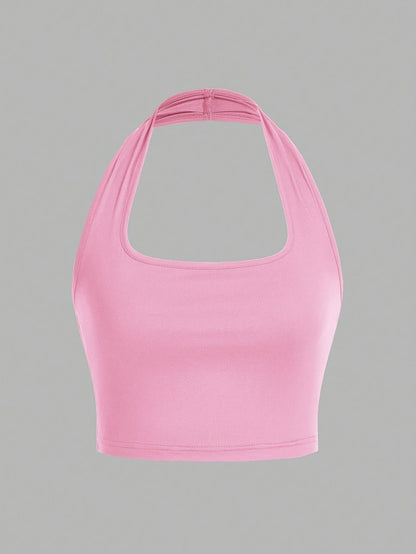 Damen Halter Neck Backless Crop Top – Modisches Sommer Basic für Freizeit & Streetwear