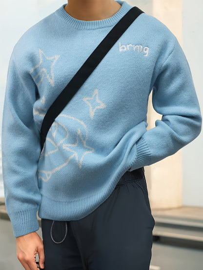 Unisex Strickpullover Rundhals mit Weltall-Muster & Sternen