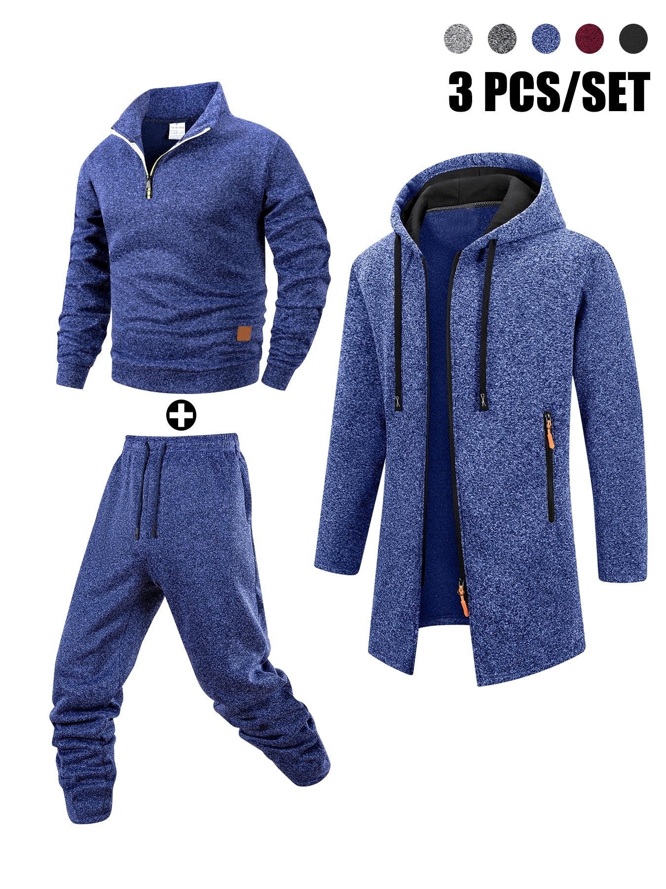 Herren 3-teiliges Sport Freizeit Set meliert: Pullover, Jogginghose & langer Cardigan mit Kapuze