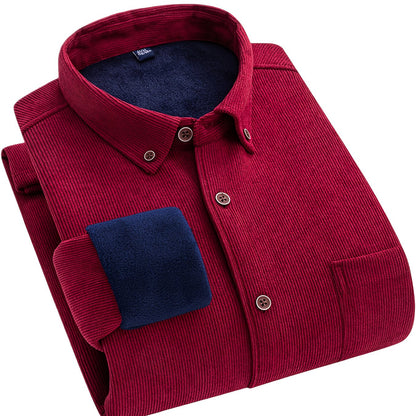 Herren Cordhemd mit Fleecefutter, Langarm, Button-Down-Kragen