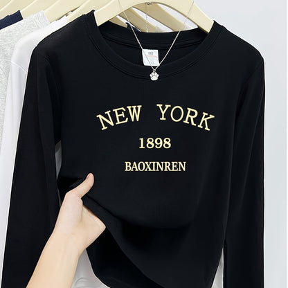 Langarmshirt Damen Rundhals Print NEW YORK Weiches Material