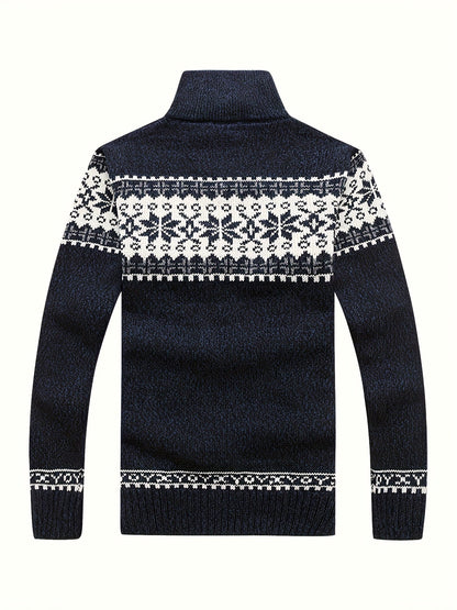 Herren Strickjacke Reißverschluss Stehkragen Norwegermuster Winter Casual