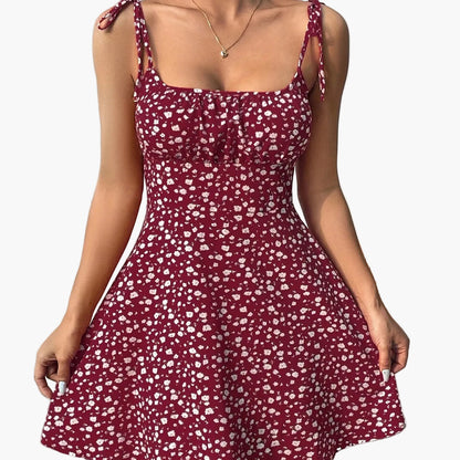 Damen Sommerkleid im Vintage-Stil mit Schleifen-Trägern – Feminines Freizeitkleid für Alltag und Urlaub