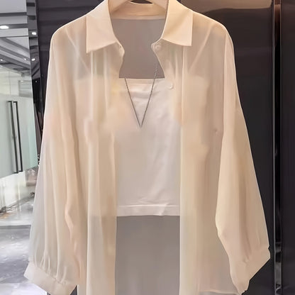 Damen Elegantes Lagenlook Blusenset mit Bandeau-Top – Modisches Zweiteiler-Outfit für Büro und Freizeit