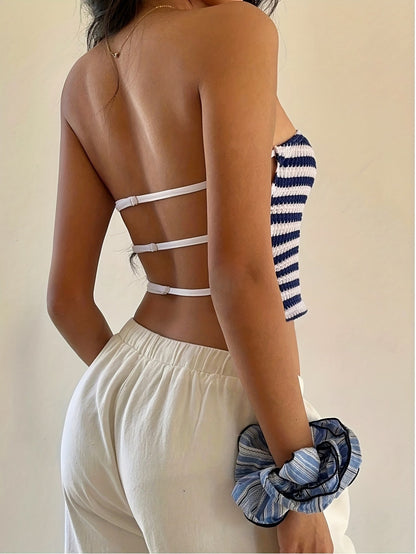 Damen Bandeau-Top mit Streifenmuster – Modisches Tube Top für Freizeit & Urlaub
