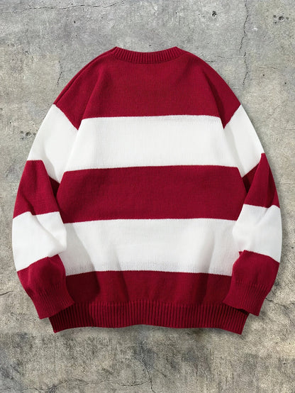 Gestreifter Oversize Pullover Strickpullover Rundhals
