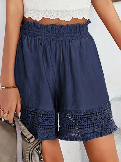 Damen Shorts im Boho-Stil mit Häkeleinsatz – Perfekt für Urlaub und Freizeit