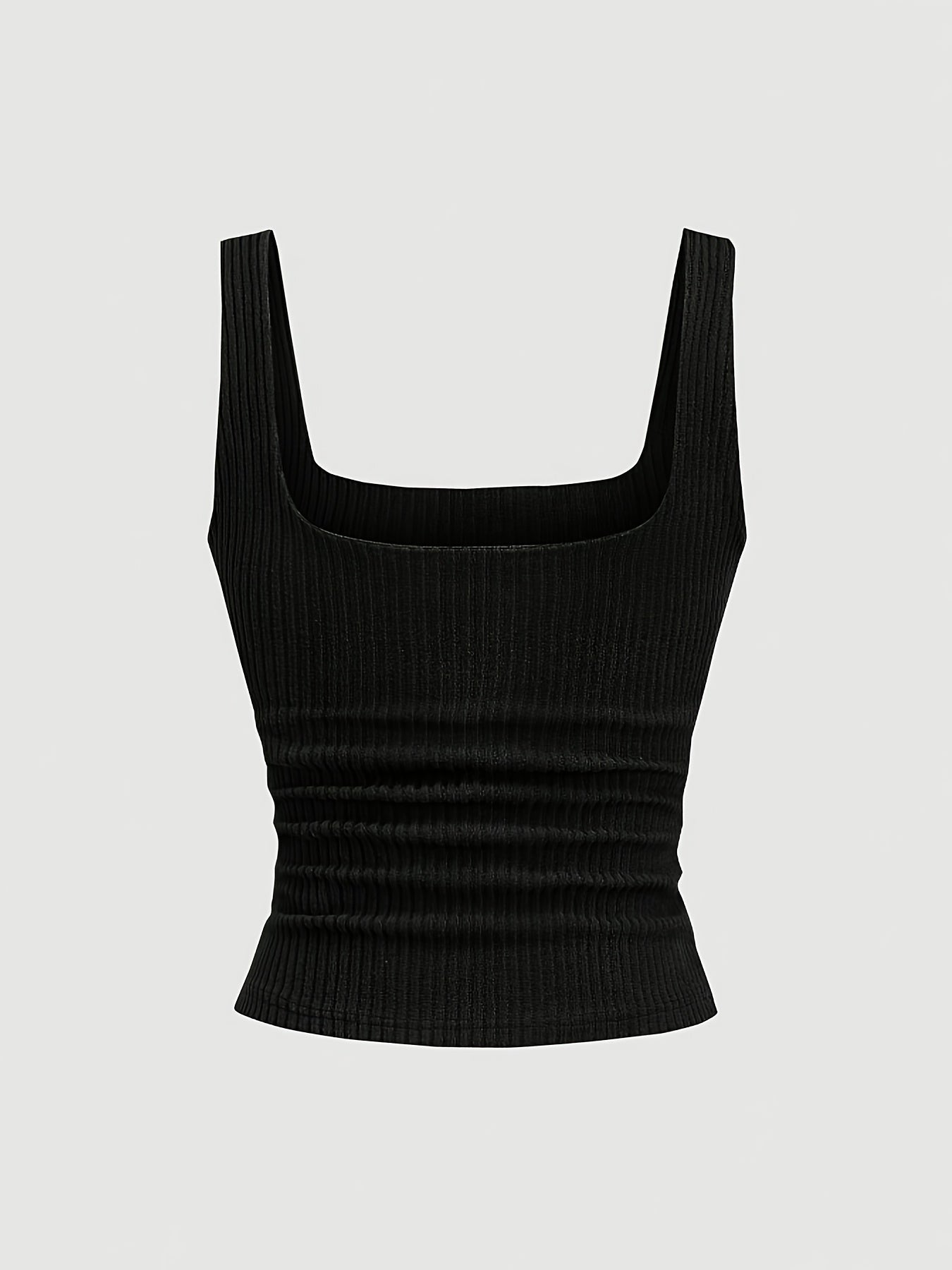 Damen Rippstrick Top mit breiten Trägern und eckigem Ausschnitt – Figurbetontes Basic Tanktop für Alltag und Freizeit