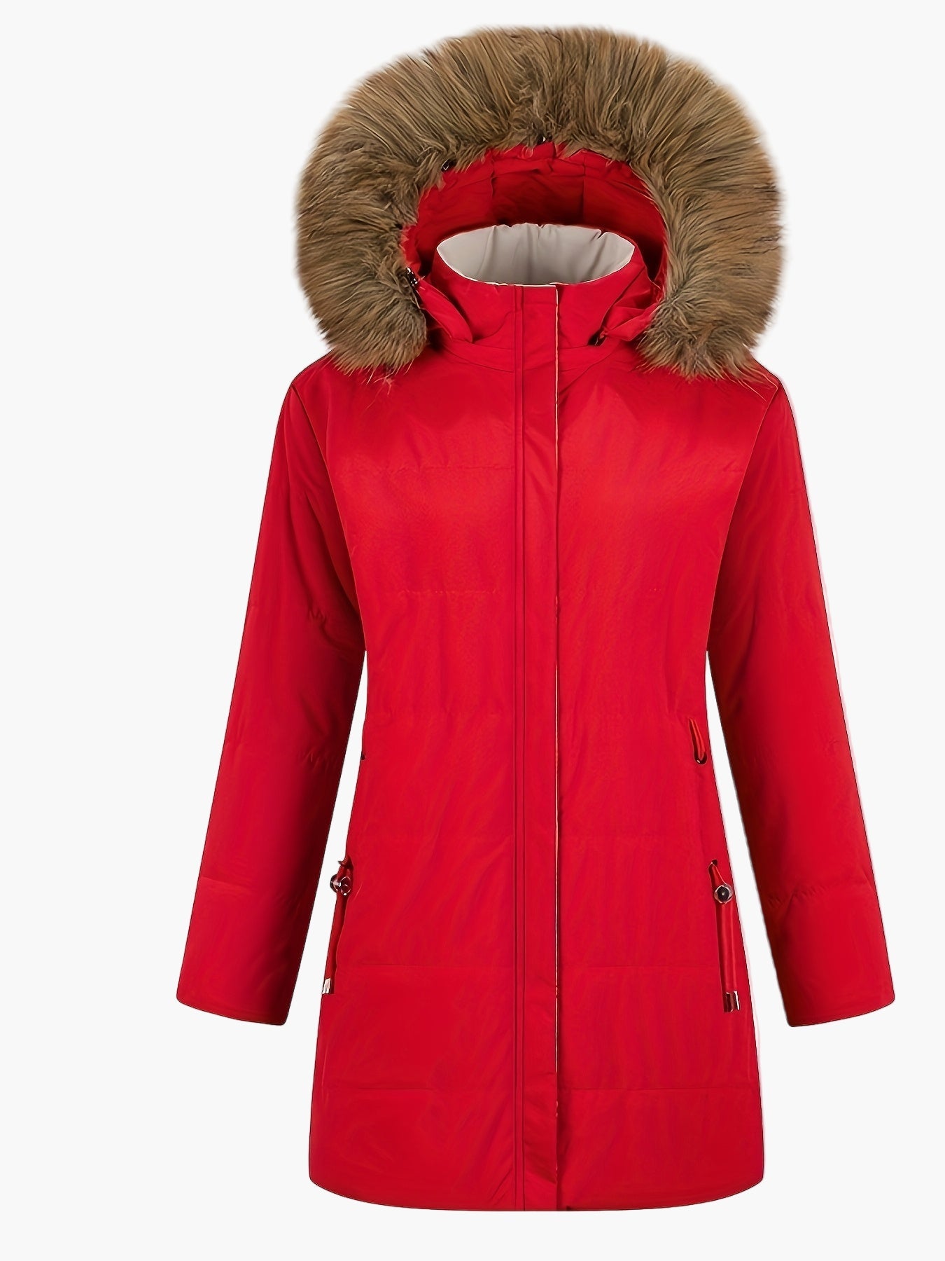 Damen Winter Steppmantel mit Kunstfellkapuze und Teddyfutter – Eleganter Alltagsmantel für kalte Tage