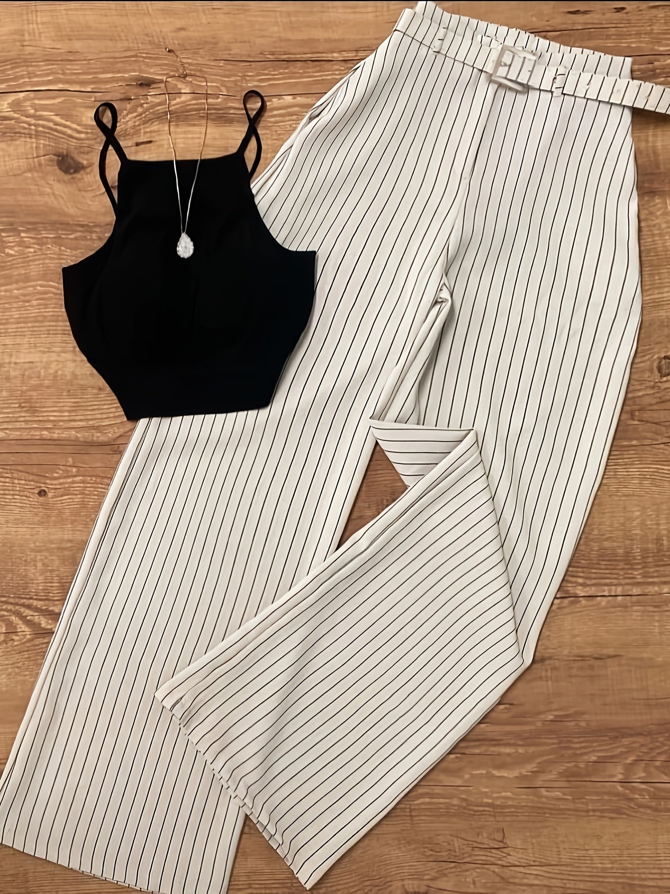 Damen Elegantes Zweiteiler-Set mit Trägertop und Weitbein-Hose – Business & Freizeit Outfit
