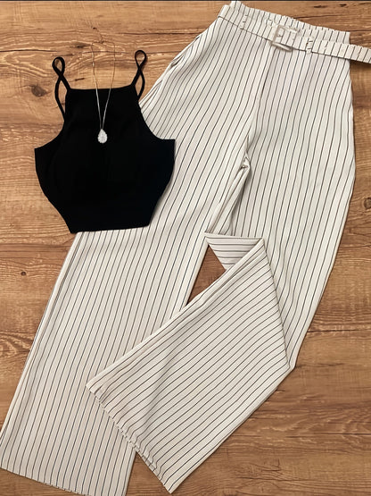 Damen Elegantes Zweiteiler-Set mit Trägertop und Weitbein-Hose – Business & Freizeit Outfit