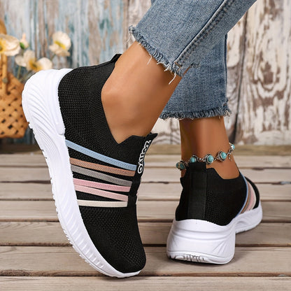 Damen Slip-On Freizeitschuhe mit Streifen – Bequeme Alltagssneaker für Freizeit & Spaziergänge