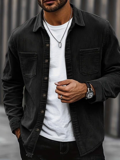 Herren Cordhemd Overshirt mit zwei Brusttaschen Langarm Freizeithemd