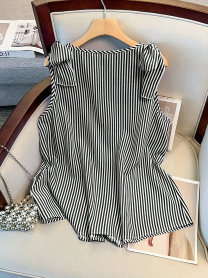 Damen Blusentop mit Streifen und Knopfleiste – Eleganter Sommer-Style für Büro & Freizeit